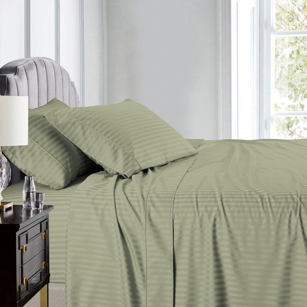 Split King Sheet Set - Striped 608 Thread Count-Royal Tradition-Sage-Egyptian Linens