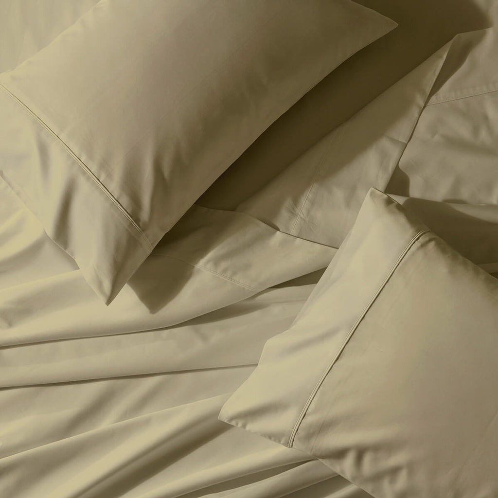 608 thread count cotton sheet set with 22 inch extra deep pockets, made in the USA, in color Linen