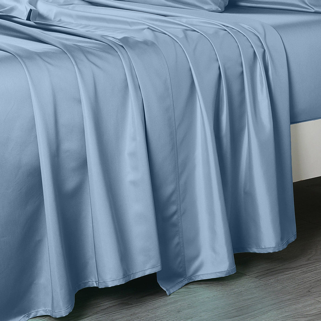 Blue 120 X 112 Inches Flat Sheet - Luxurious 500 Cotton Sateen 