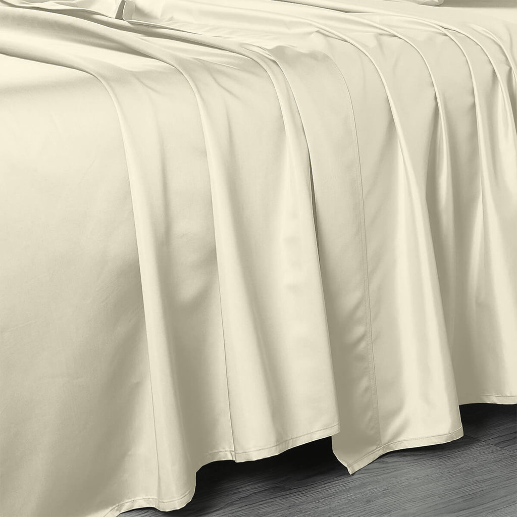 Ivory 120 X 112 Inches Flat Sheet - Luxurious 500 Cotton Sateen 